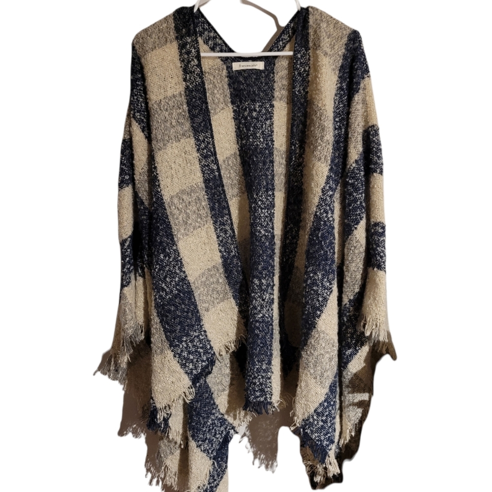 NWT's Francesca's Oversize One Size Cream, Light Gray, Navy Sweater Wrap